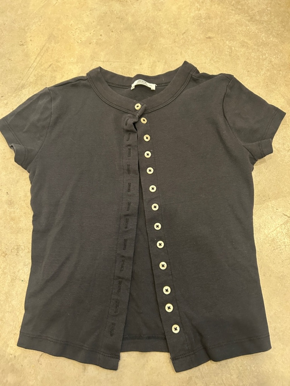 Ardene Black Short Sleeve Button Front Tee